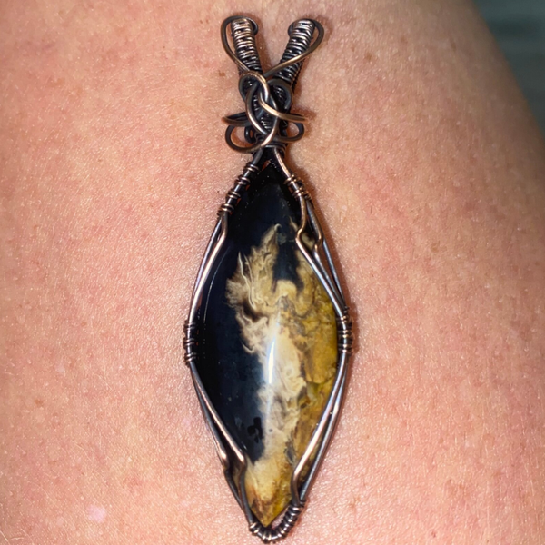 Palm Root Fire Pattern Copper Pendant.