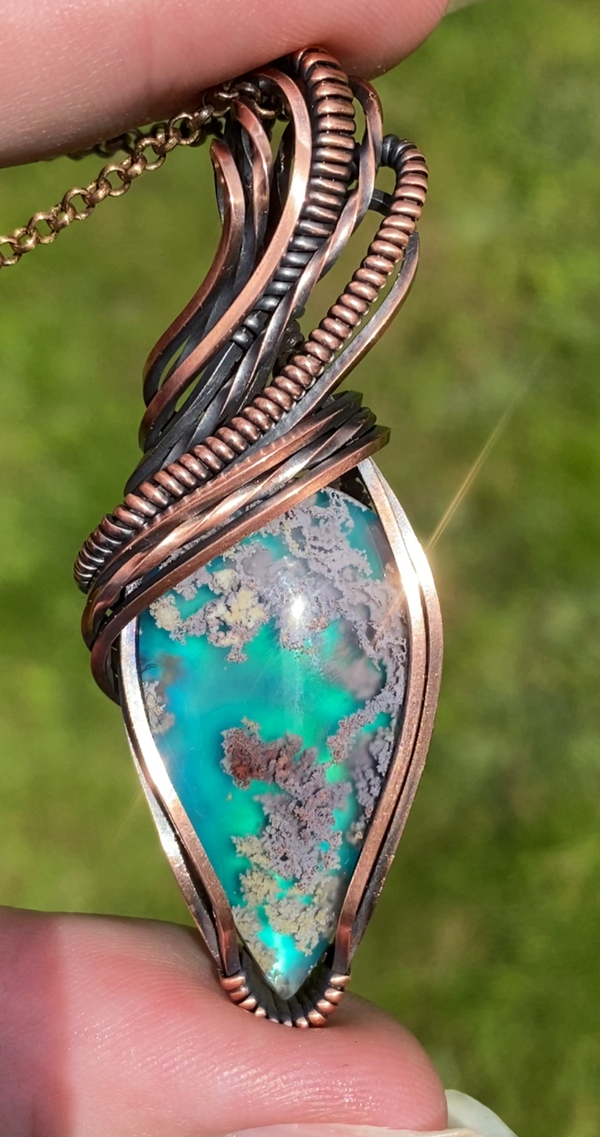 Moss Aurora Doublet Pendant in Copper.