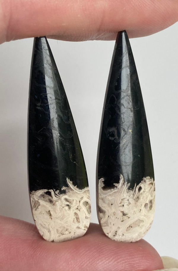 Palm Root Fire Pattern Cabochon Earrings.