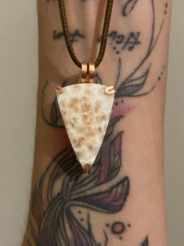Natural Thomsonite Copper Triangle Pendant.