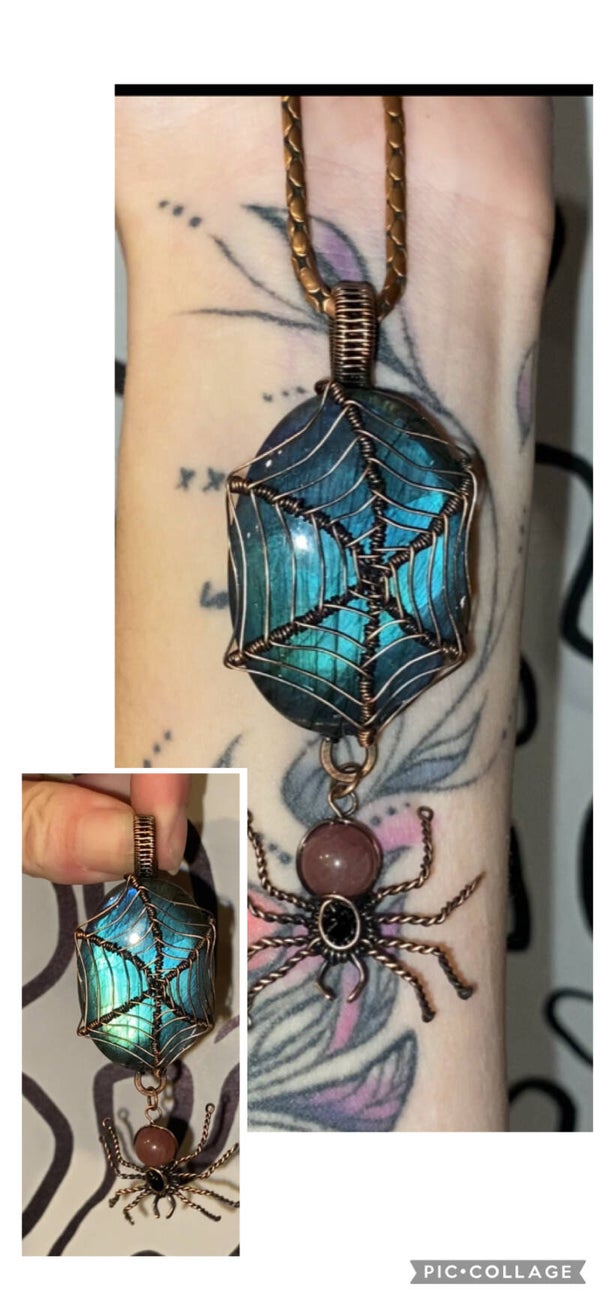 The Weaver’s Guardian – Labradorite Spider Web Pendant 🕷️