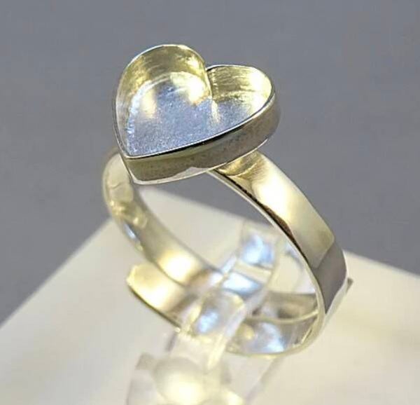Solid silver adjustable heart ring