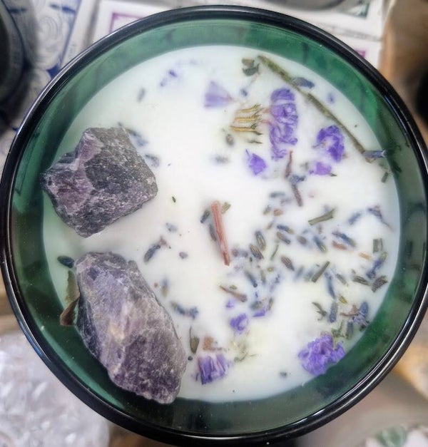 Bougie magique avec fleurs et pierres précieuses Hop Hare- The Moon, parfum lavande