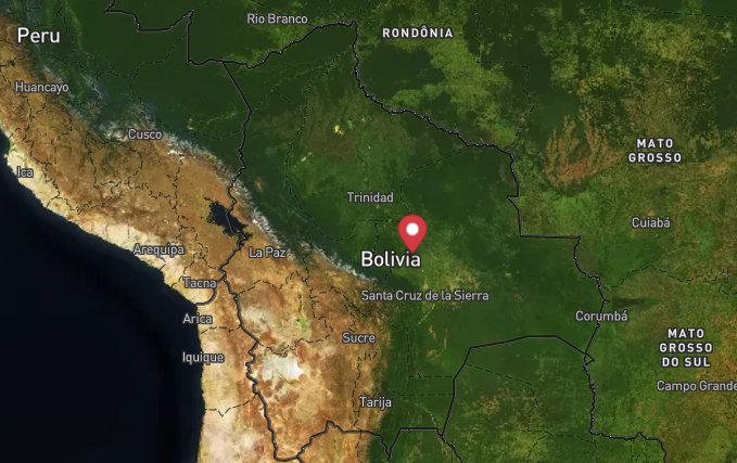Map of Bolivia highlighting Santa Cruz, boasting 6 golf courses