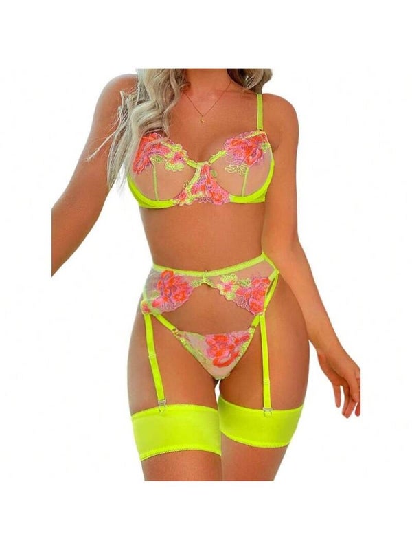 Neon Flower Lingerie Set