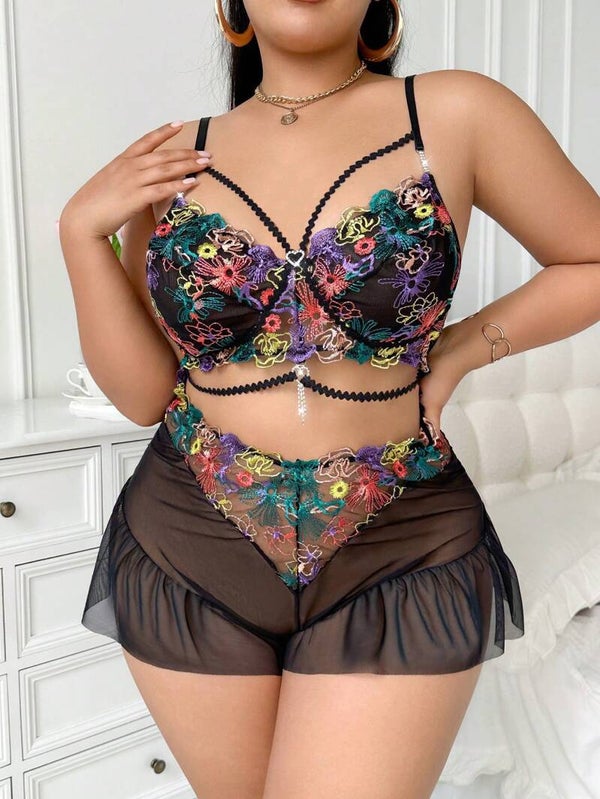 Luxurious Colorful Mesh Lingerie Set