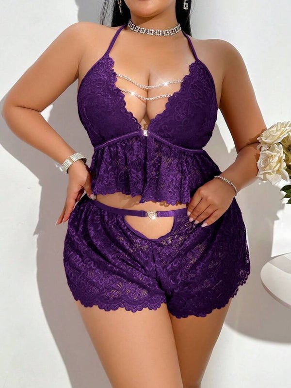 Sexy Lack Halter Nexk Lingerie Set