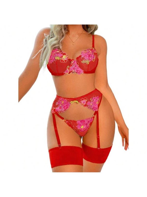 Red Flower Lingerie Set