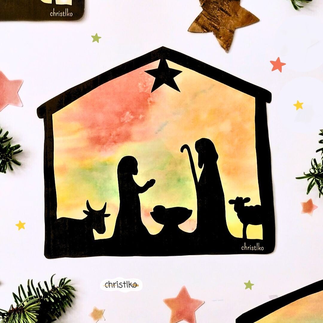 Krippe Weihnachten Weihnachtskrippe basteln kinder kind vorlage download kostenlos kindergarten schule für grundschule volksschule effekt bunt gestalten fensterbild geschenk freebie christlko christine kohl