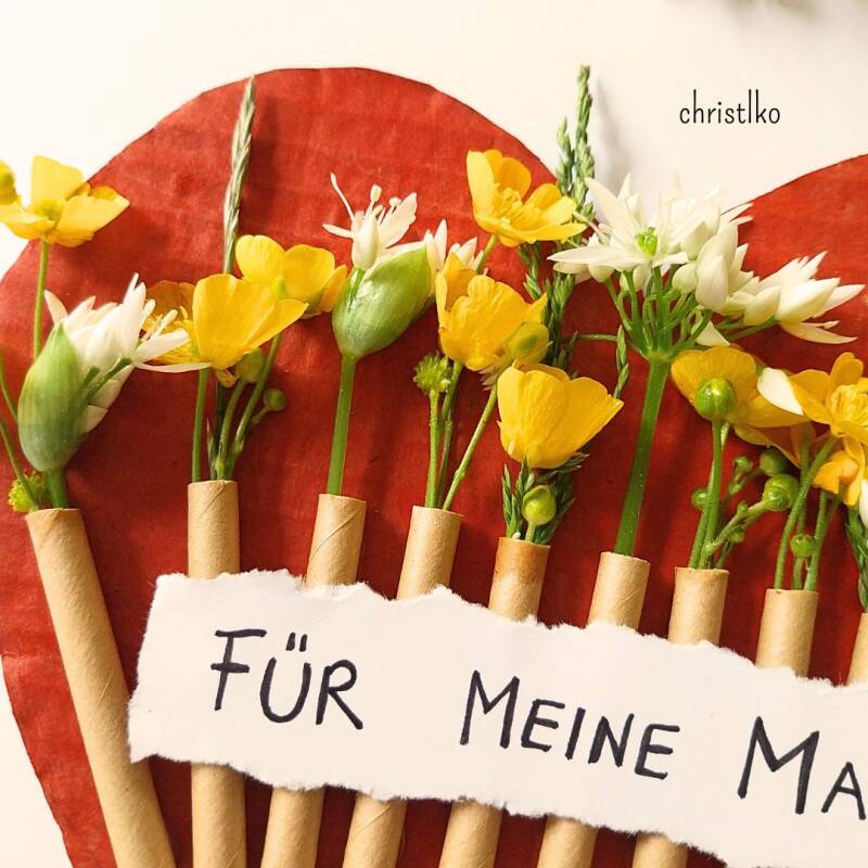 Herz basteln Muttertag Mama Mother day mothersday christlko karton blumen wildblumen freude schenken kinder malen mit kind naturmaterial nachhaltig upcycling geburtstag naturschätze kreativ idee muttertagsgeschenk