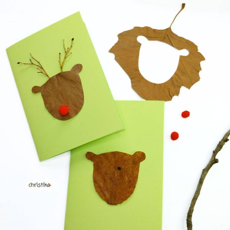 Weihnachtskarte Rentierkarte Rentier Rudolf Weihnachten Weihnachtsgrüße Basteln mit Kindern Christlko basteln mit Naturmaterialien natur kita hort schule kindergarten elch bastelidee für 