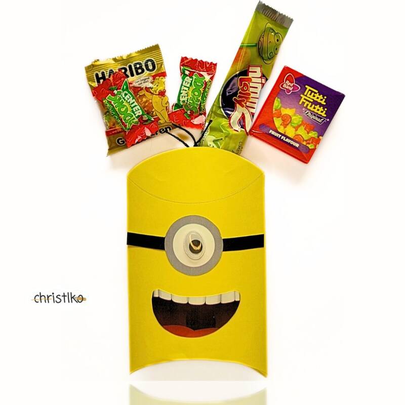 nk Mitbringsel Gastgeschenk Geburtstag Kindergeburtstag Christlko schachtel basteln minion minions Kino kinoeinladung Geburtstagsfeier Kind kinder lustig Wackelaugen gelbe freche Kerlchen gesichter danke vorlage download diy geschenk  