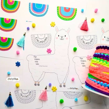 Lama Einladung Geburtstag Geburtstagseinladung Kindergeburtstag Lamaparty Alpaka basteln DIY Vorlage Download Christlko