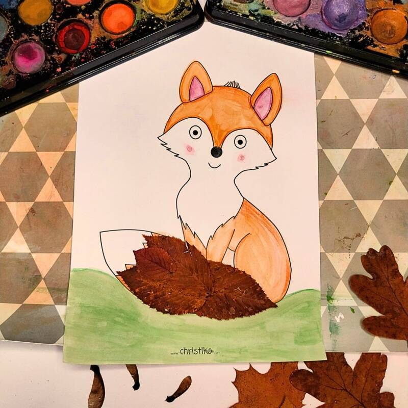 basteln im Herbst mit kindern kind kinder schule kindergarten vorlage vorlagen pdf Christlko christlko druckdatei download herbstblätter blätter gepresste getrocknete fuchs eule pilz pilze eichhörnchen igel set natur naturmaterialien naturschätze in der k
