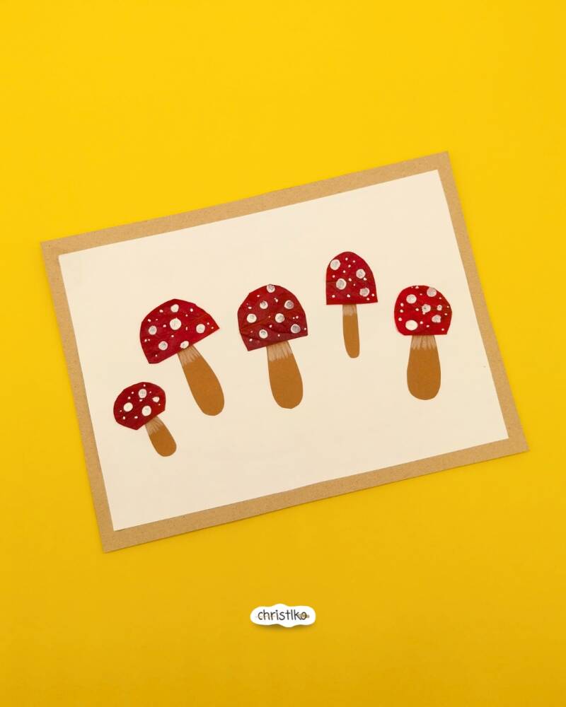 Blätterpilze basteln im Herbst aus roten Blättern, Pilz, Pilze basteln mit Kindern, basteln mit Naturmaterialien Natur Naturmaterial Christlko DIY Herbistidee Grundschule Herbstbild Fliegenpilz 