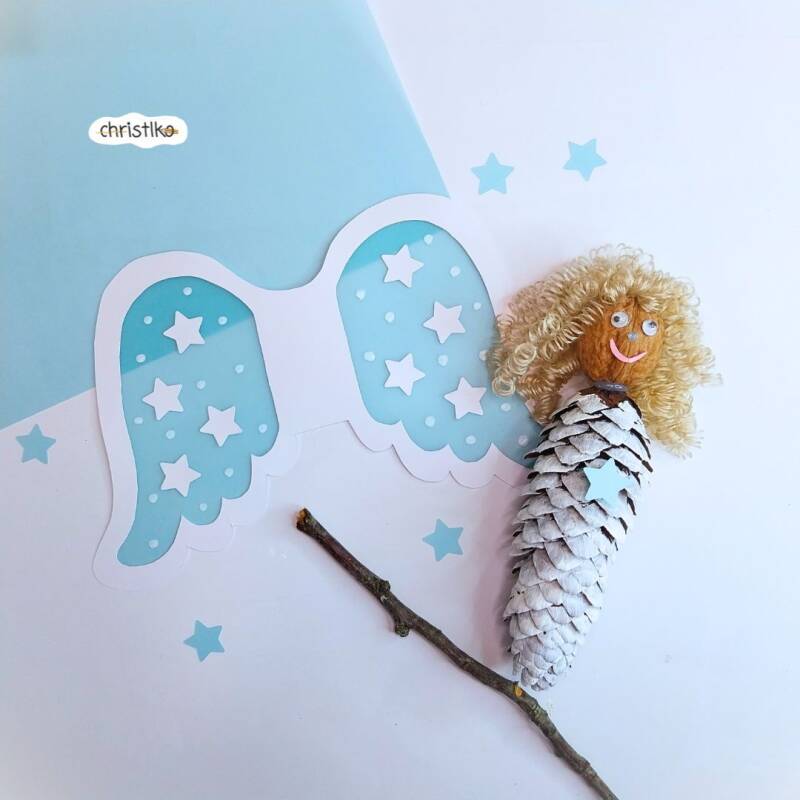 Engel Zapfen Zapfelnengel basteln mit Kindern einfache Bastelidee für Lehrer Schüler eltern hort kindergarten kita mit naturmaterial naturmaterialien christlko walnuss weihnachten weihnachtszeit weihnachtsdeko ideen für weihnachten flügel flügelvorlage