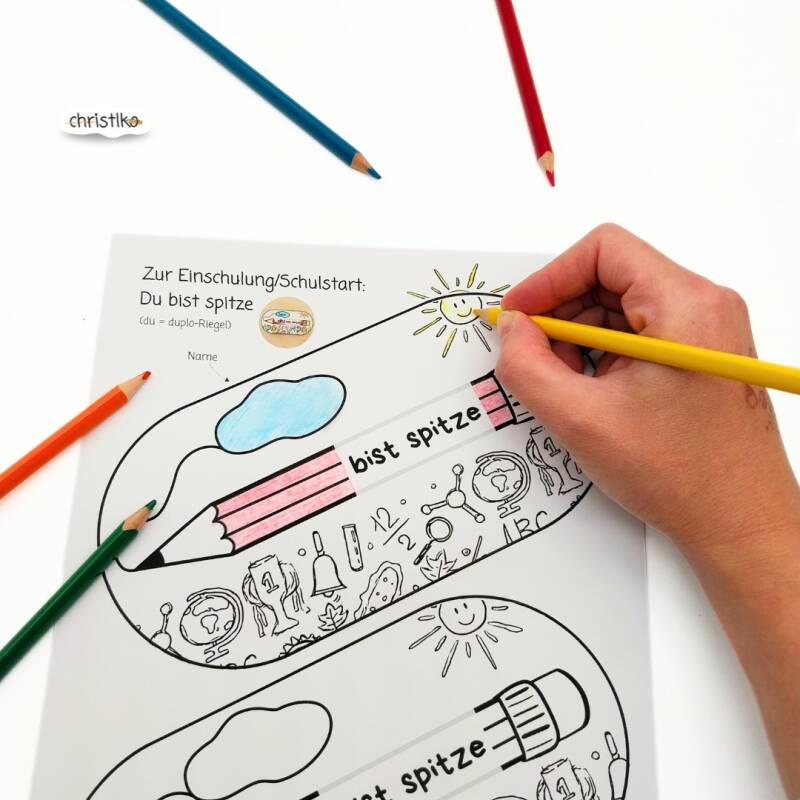 Karte basteln zum Schulanfang Schulstart Schulbeginn erster Schultag mit kleiner Aufmerksamkeit und Mut machen: du bist spitze! Christlko Christine Kohl kostenlose Vorlage schnelle Idee für die Schultüte basteln für Kinder Volksschule Grundschule DIY