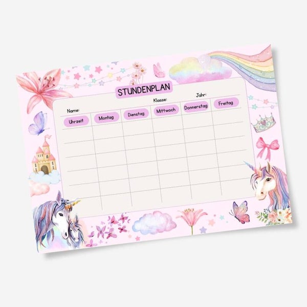 Einhorn Stundenplan zum Ausdrucken