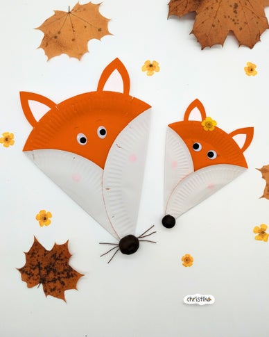 fuchs basteln mit kindern aus papptellern papierteller füchse Christlko pappteller herbstbastelei herbst basteln schnelle und einfache bastelidee diy für kinder basteln mit papier und naturmaterialien
