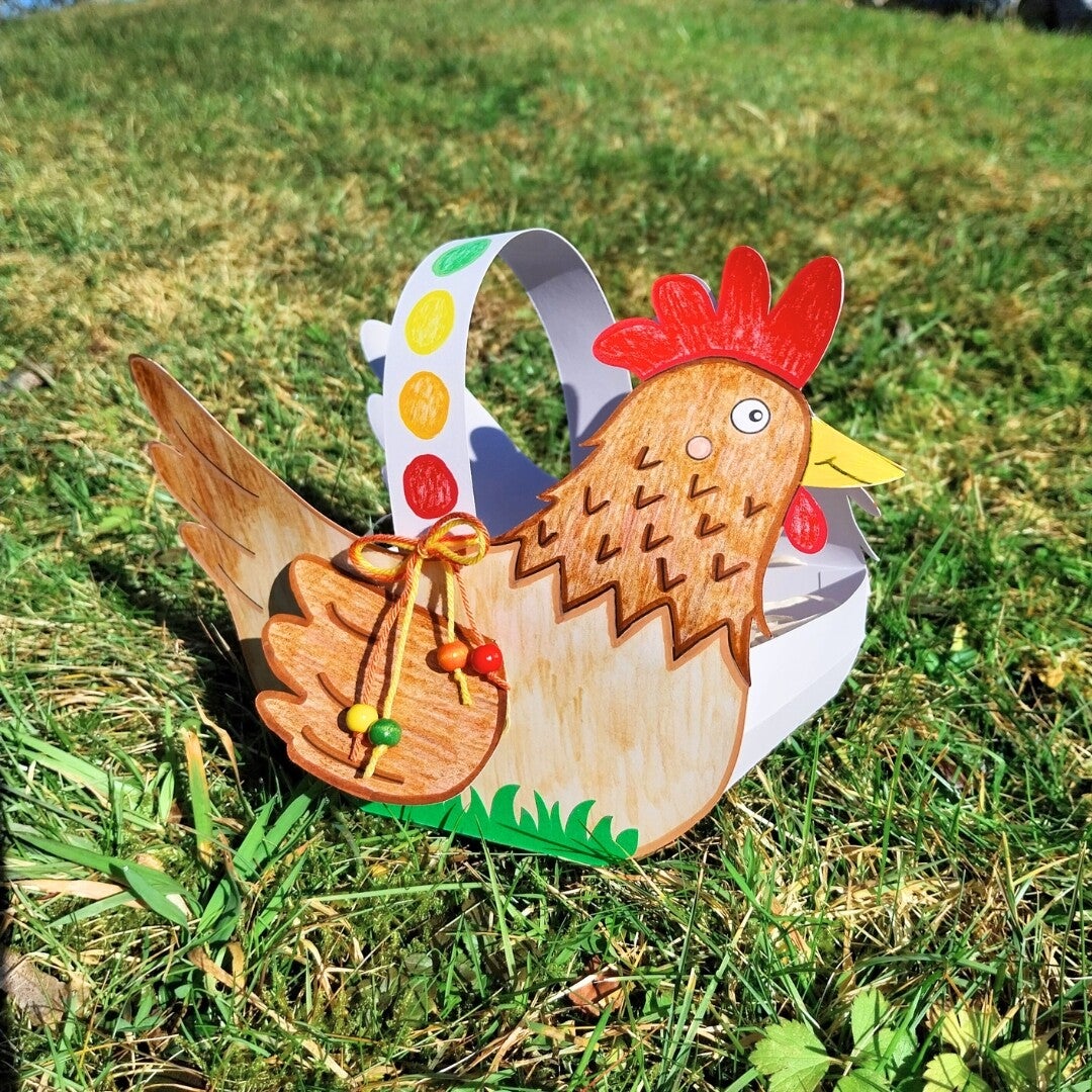 Bastelset: Hühnerkorb, Basteln in der Osterzeit mit Kindern, christlko, Henne, Osterkorb, Osternest; DIY, Henne 