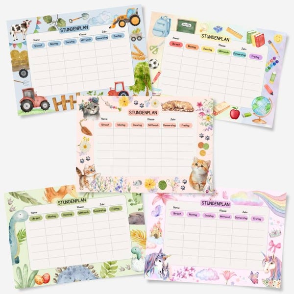 SET: 5 Stk. Stundenpläne zum Ausdrucken