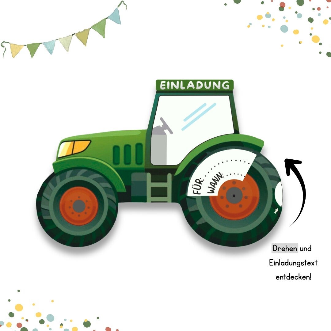 Traktor - Einladung • Vorlage zum Ausdrucken