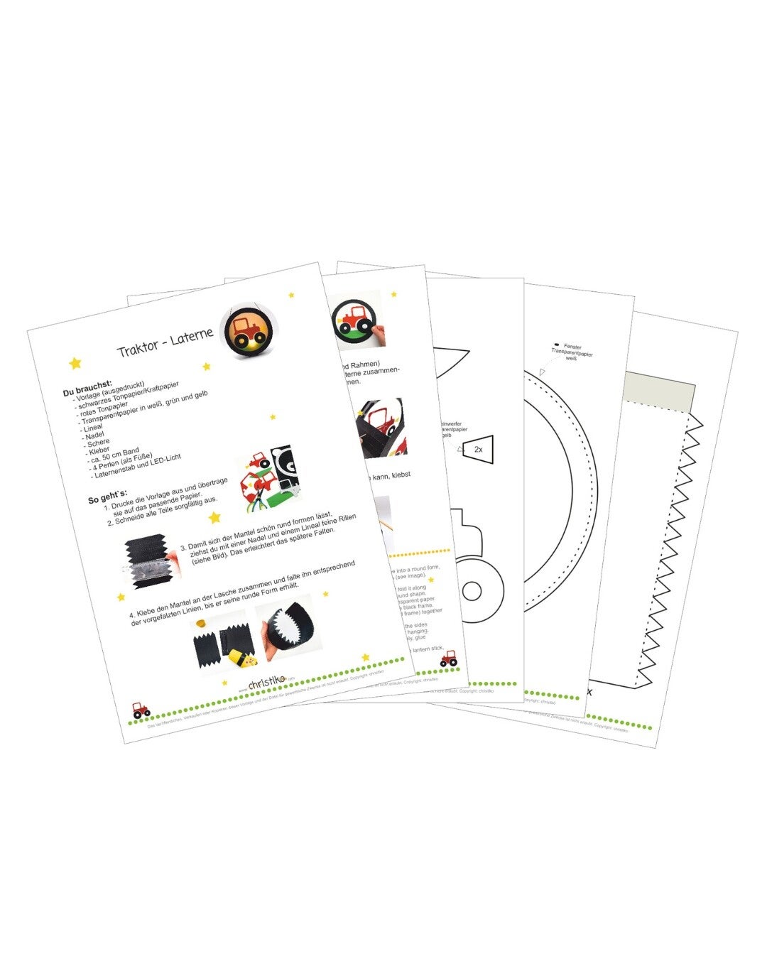 Traktor Laterne basteln für sankt martin, christlko, vorlage, pdf, download, bastelidee für Kinder, Laternenfest, DIY, mit Anleitung, trecker, Christine Kohl