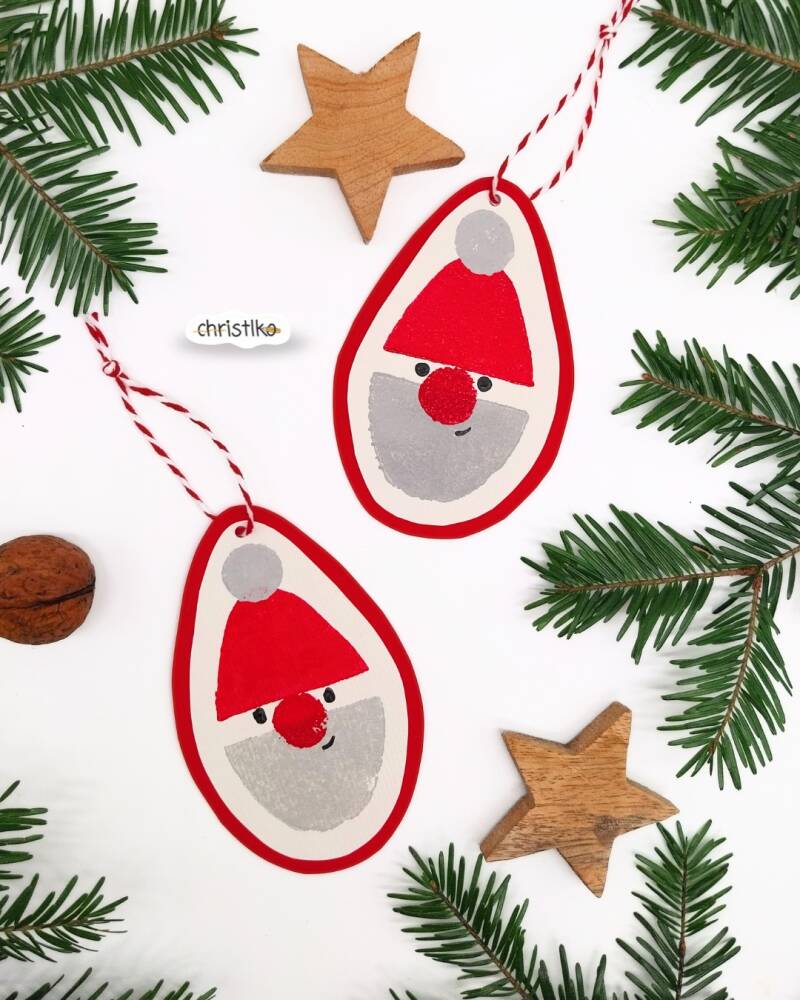 Weihachtsmann drucken mit Kartoffel, Bastelidee für Kindern zur Weihnachtszeit, Weihnachten, basteln mit Kindern, DIY, Kartoffeldruck, Geschenkanhänger, Weihnachtszauber, christlko, kindergarten, basteln für Kinder, Unterrichtsideen