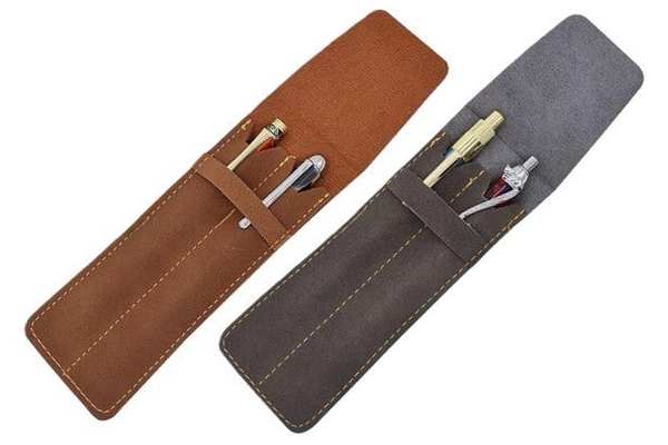 leren penhoes/sleeve grijs of bruin voor 2 pennen