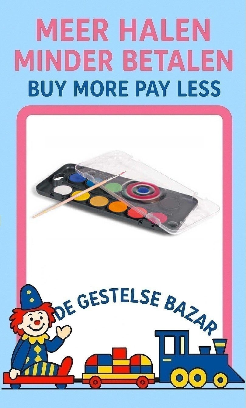 Art nr 462 primo Verftabletten Doos 30mm 12 Basis Kleuren met Penseel 3+