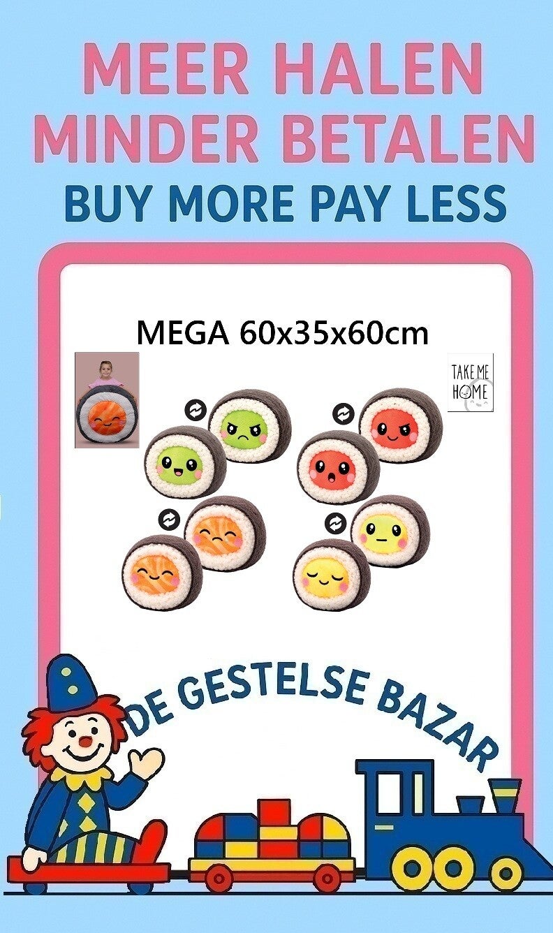 Art nr 590 Take Me Home Kawaii Sushi pluche ass. Circa 60x35x60cm