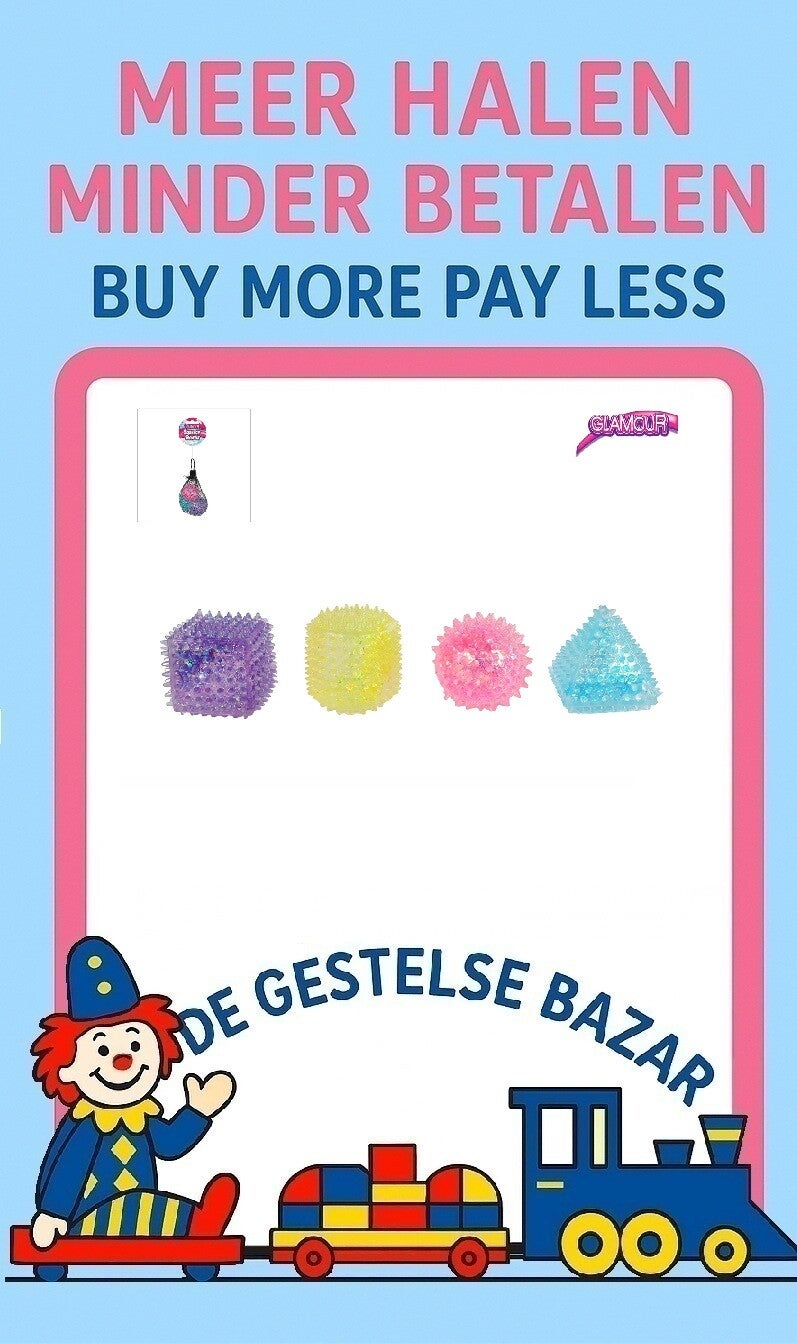 Art nr 452 Glamour Squishy Antistress Knijpvormpje Netje 3stuks ass circa 4cm