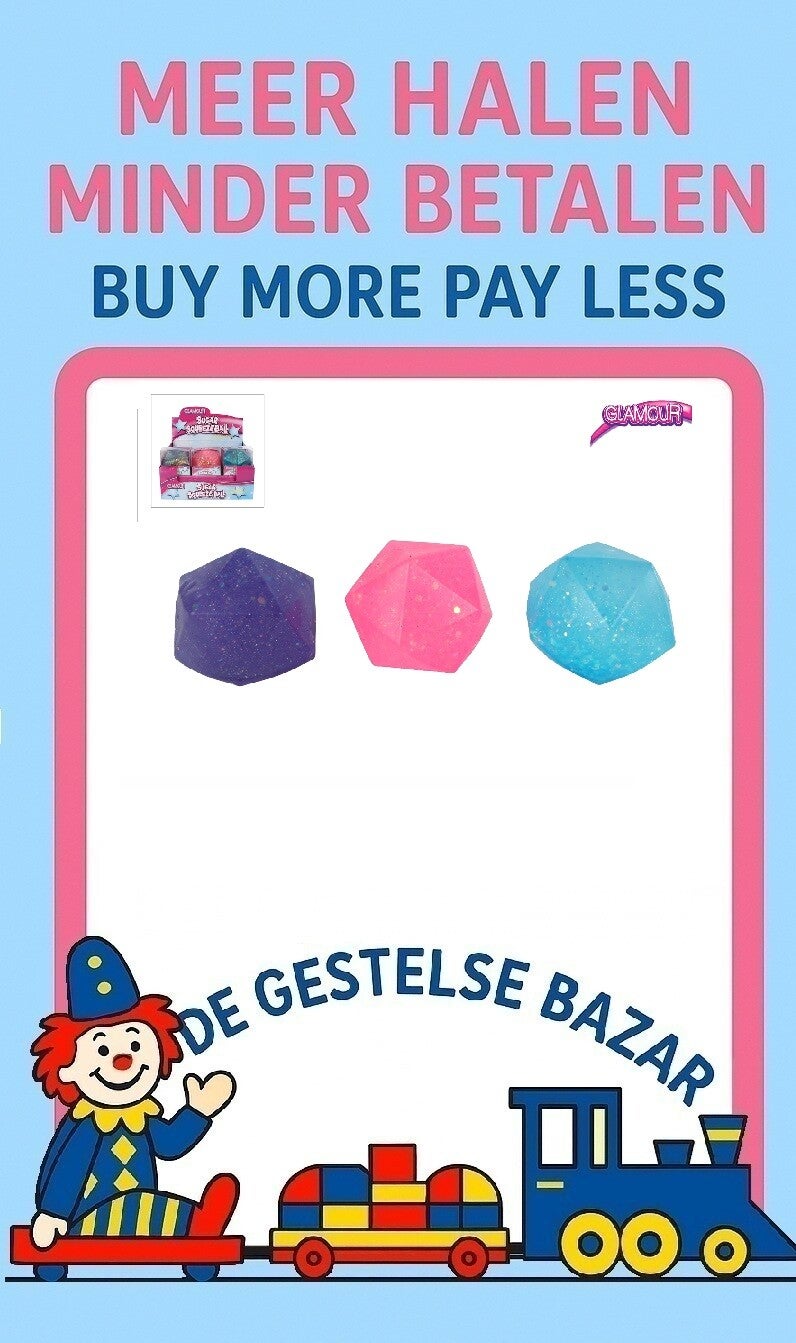 Art nr 453 Glamour Squishy Sugar Knijpbal Glitter ass circa 6cm