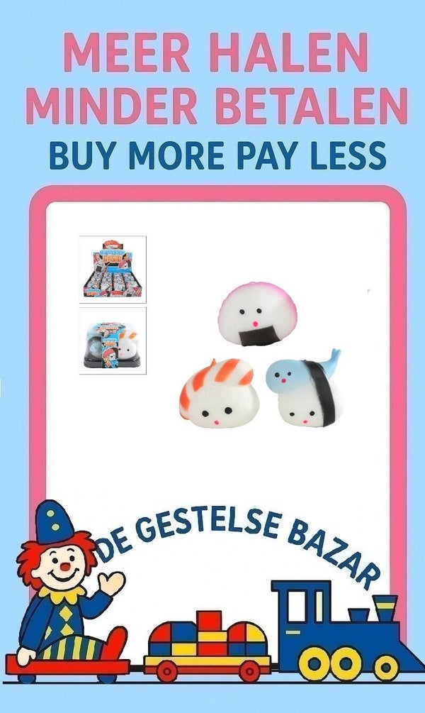 Art nr 584 Kawaii Fifget Sushi Vriendjes 3stuks circa 5cm in Take Away Doosje circa 9cm