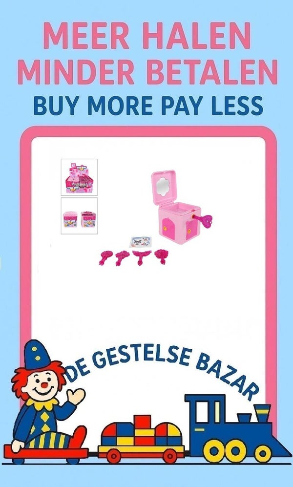 Art nr 458 Surprise Box 4 Deurtjes/5 Sleutels Roze 5x5x5cm Assorti