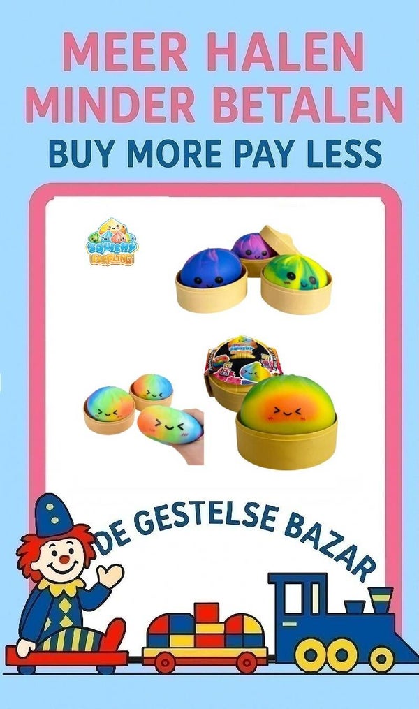 Art Nr 629 Kawaii Fidget Dumpling Foam 8½cm in Stoommand Regenboog 10cm 3+