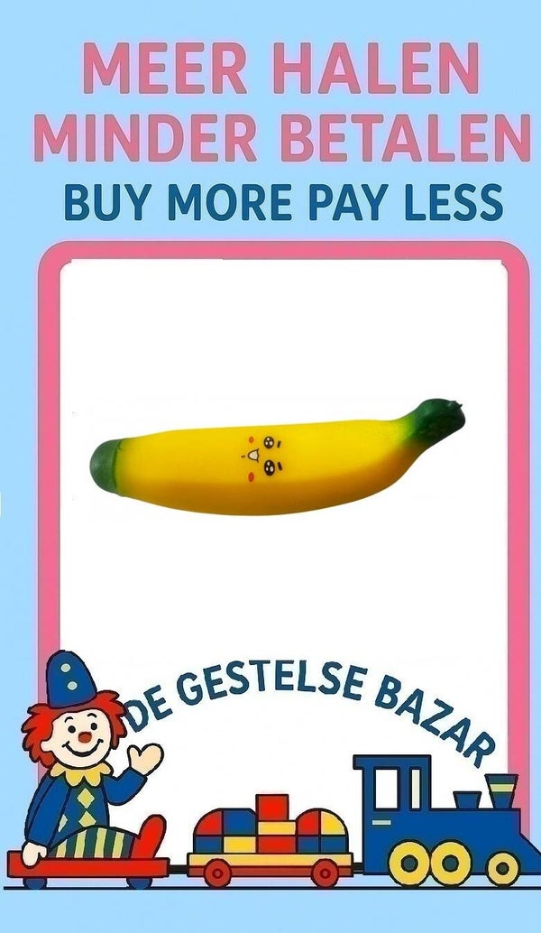 Art nr 684 Squeeze Banaan met Gezicht Funny Face circa 14x4cm