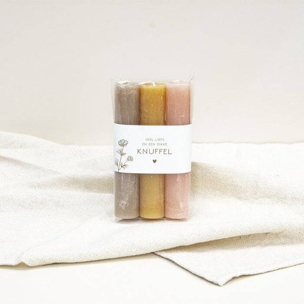 Giftsetje met 3 kaarsen - veel liefs en een dikke knuffel
