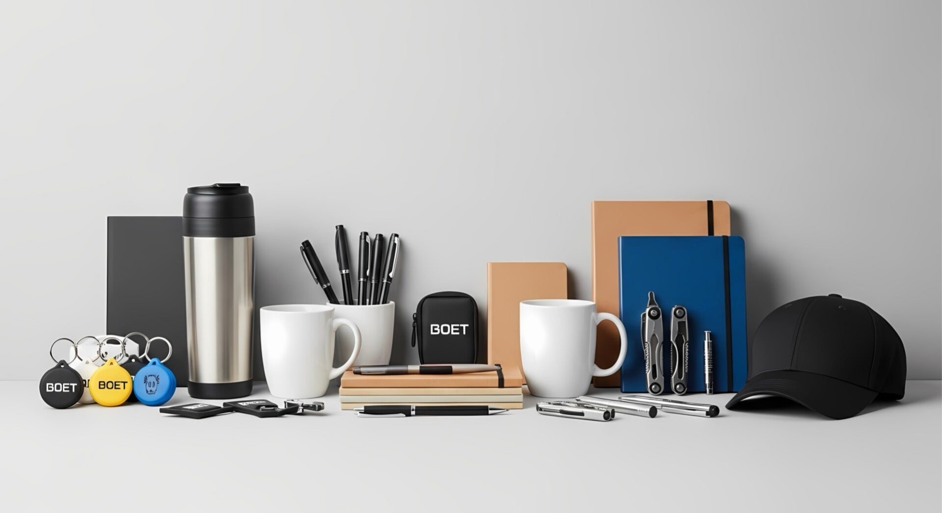 Customised notebooks, pens,  keyrings, medals,  mugs with client names manufactured in our Worcestershire print facility.