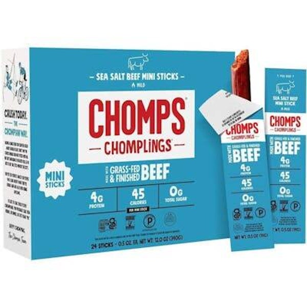 CHOMPS Chomplings Mini Beef Snack Sticks - Sea Salt SKU 5 units per case