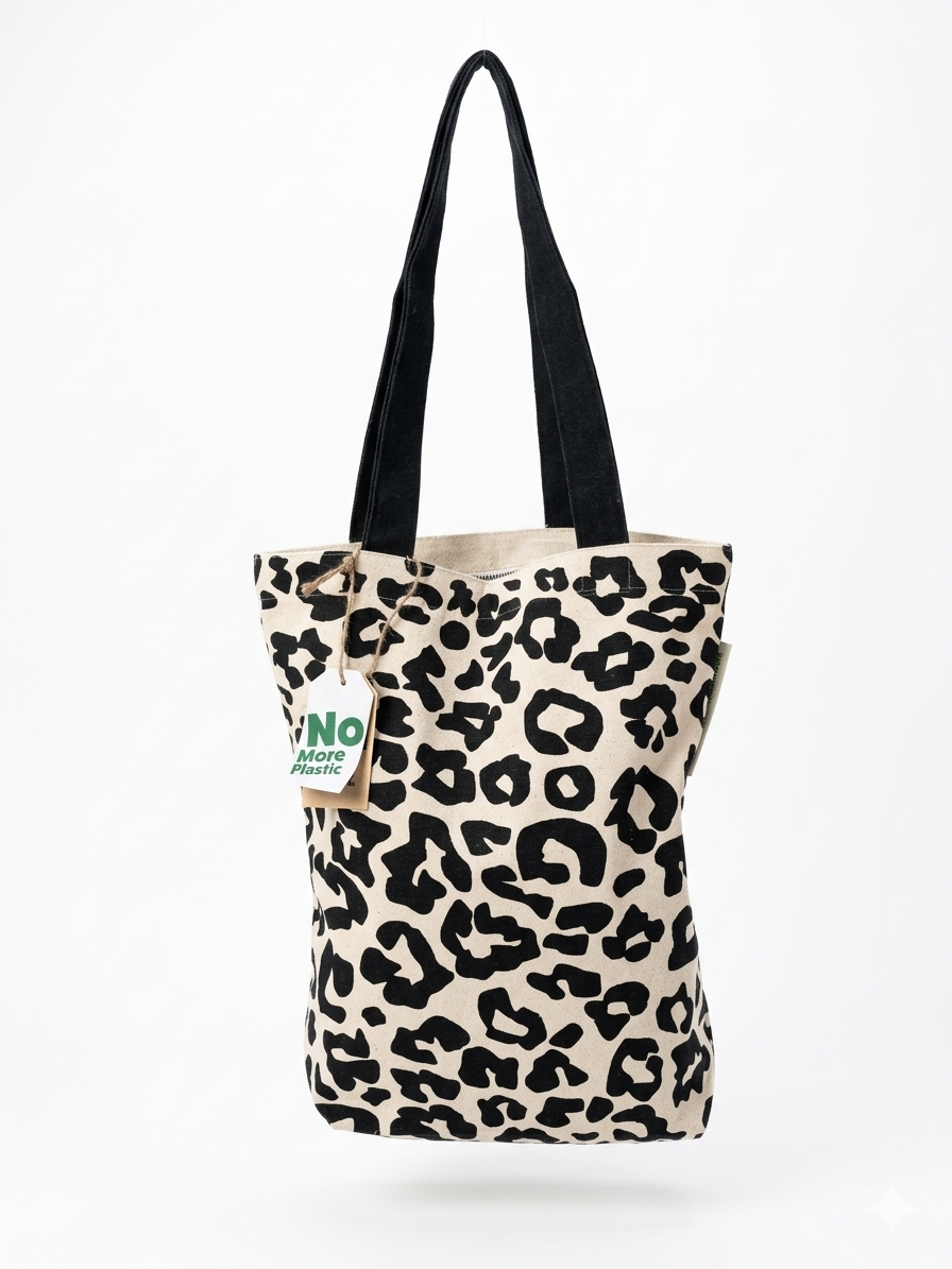 Tote Bag Luipaard Black - Duurzaam - met rits - Gemaakt van gerecycled bedlinnen