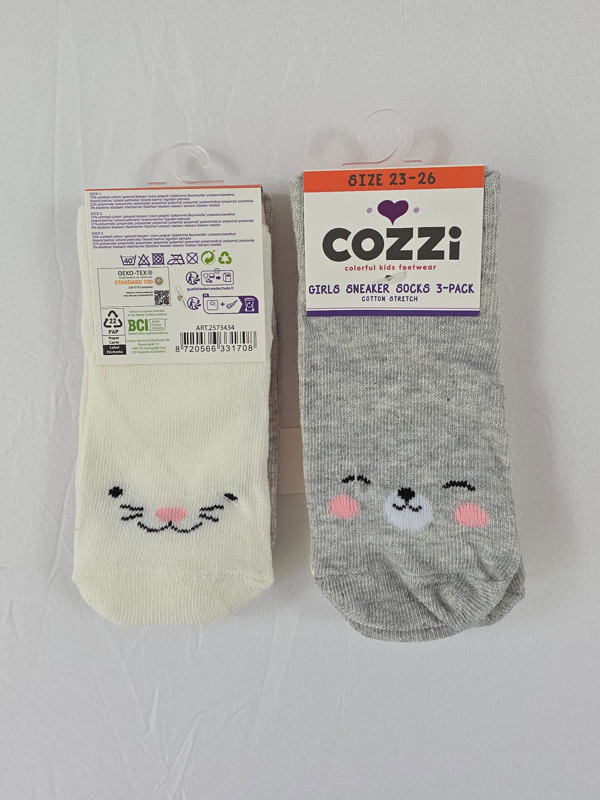 COZZI Kinder Sneaker Sokken – 3-Pack (Maat 23–26)