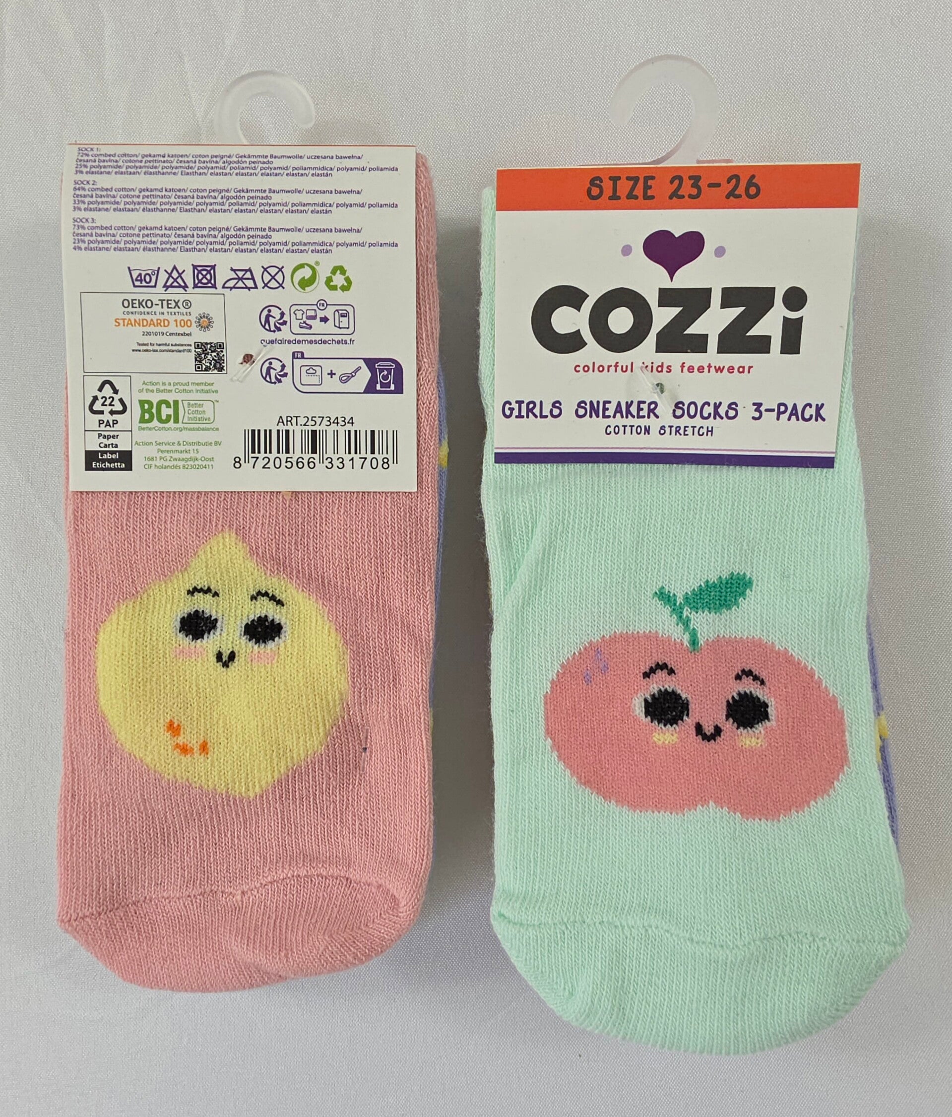 COZZI Kinder Sneaker Sokken – 3-Pack (Maat 23–26)