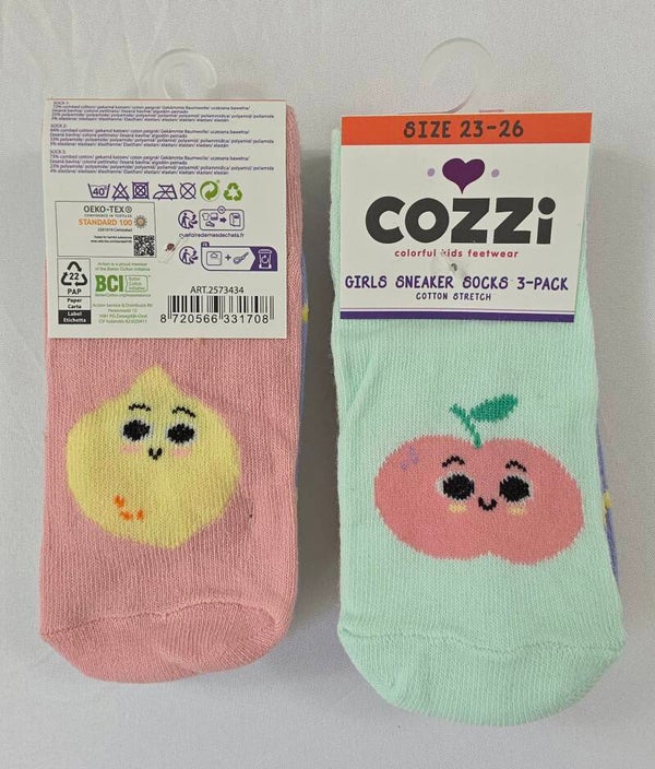 COZZI Kinder Sneaker Sokken – 3-Pack (Maat 23–26)