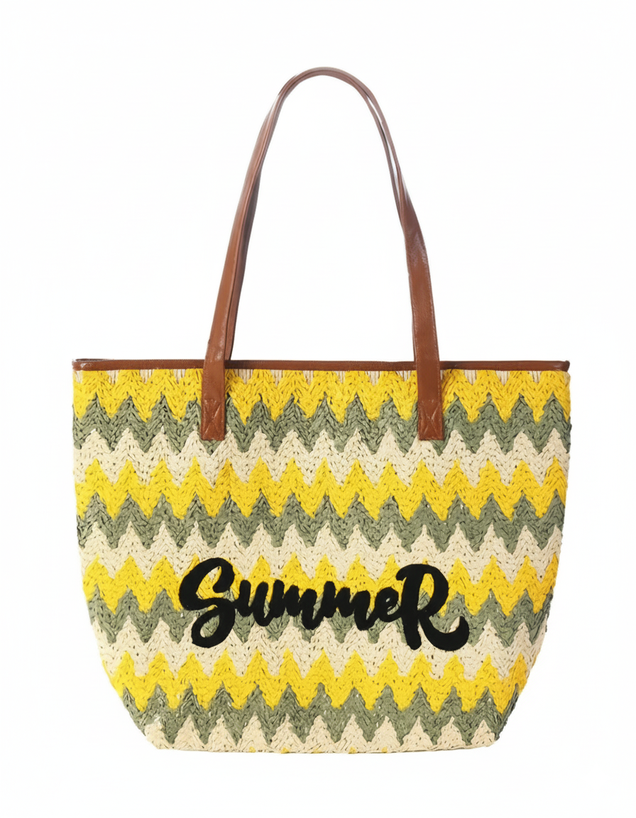 Gevlochten Strandtas. 45x39 cm
