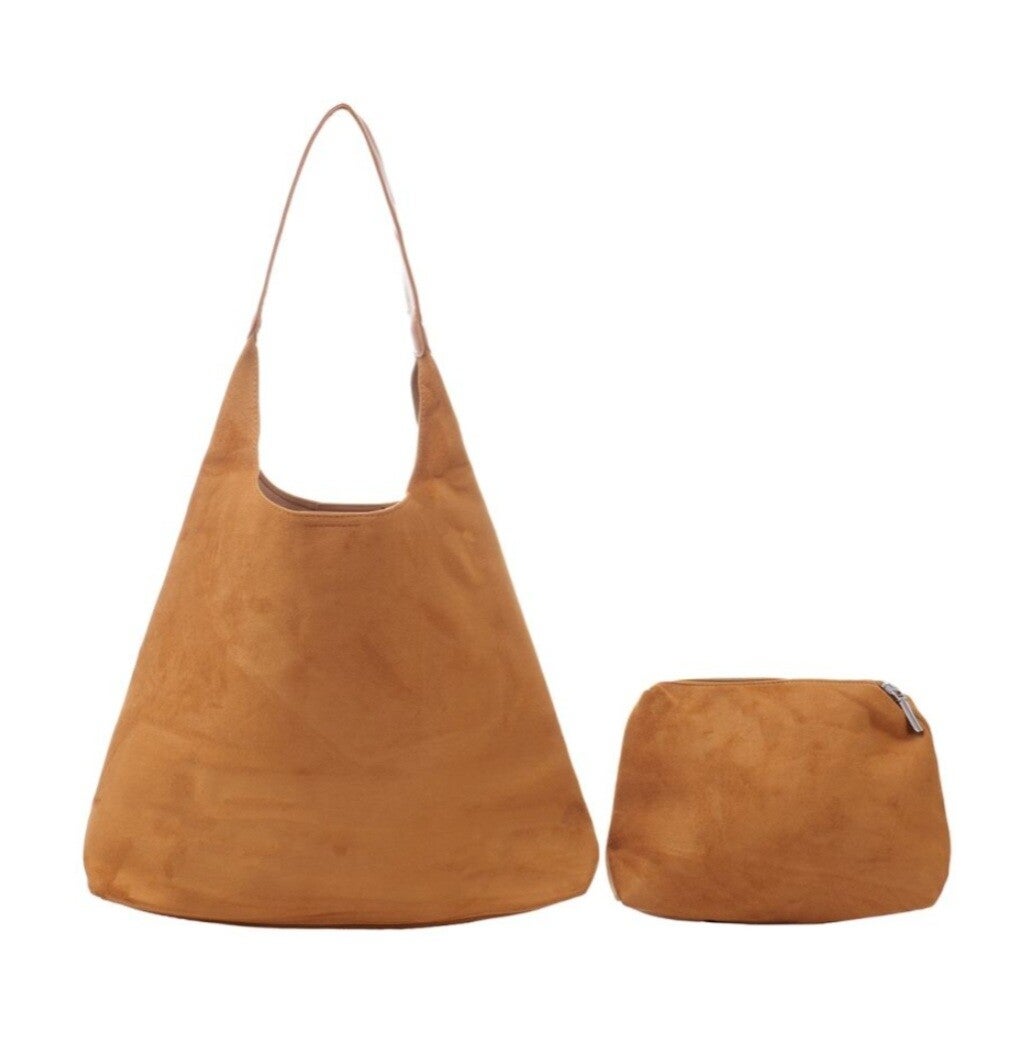 Shopper Set Suede Look 43x28x12.5cm Bruin.