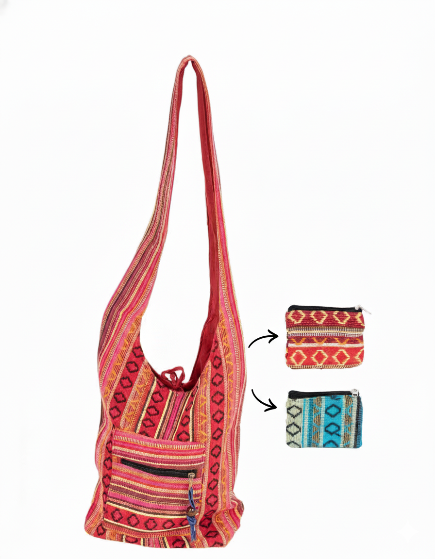 Grote hippie schoudertas met vakken - hippiestijl  Merk: Kimago look