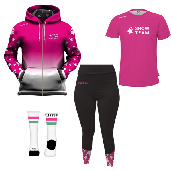 OBVEZNI PAKET KLUBSKIH OBLAČIL PLES PLUS, SHOW TEAM, PINK