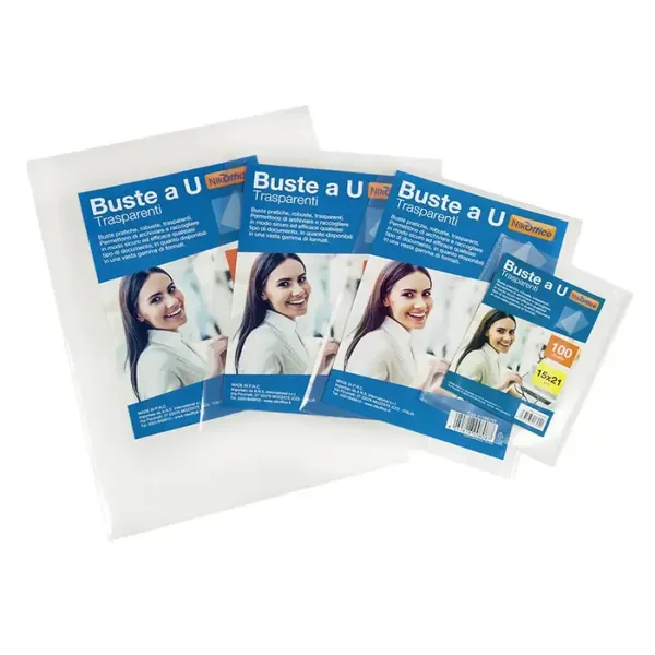Buste ad "U" Trasparenti A4 Nikoffice – Liscia Pesante 22x30 cm (Conf. 50 pz)