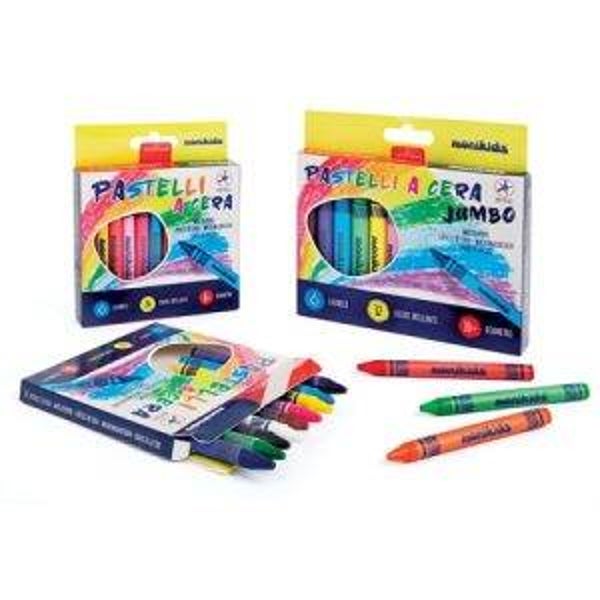 Pastelli a Cera Colorati Nikoffice - Confezione da 12 Colori